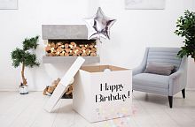 Коробка для подарка с маленькими шариками "Happy Birthday", белая