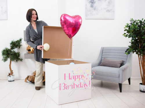 Коробка для подарка с маленькими шариками "Happy Birthday", белая фото 4